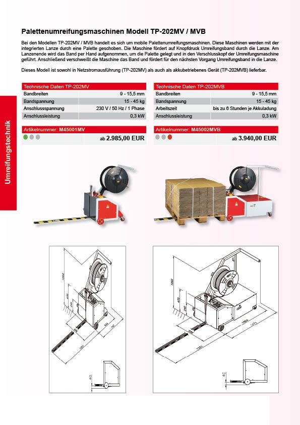 Halbautomatische Palettenumreifungsmaschine TP 202 MV